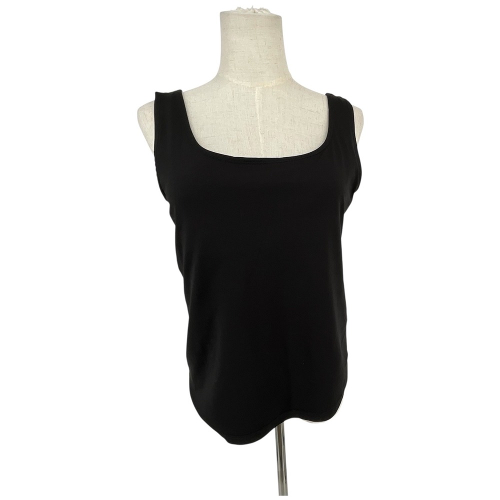 White‎ House Black Market Black Square Neck Tank Top L Nylon Spandex Basic Layer